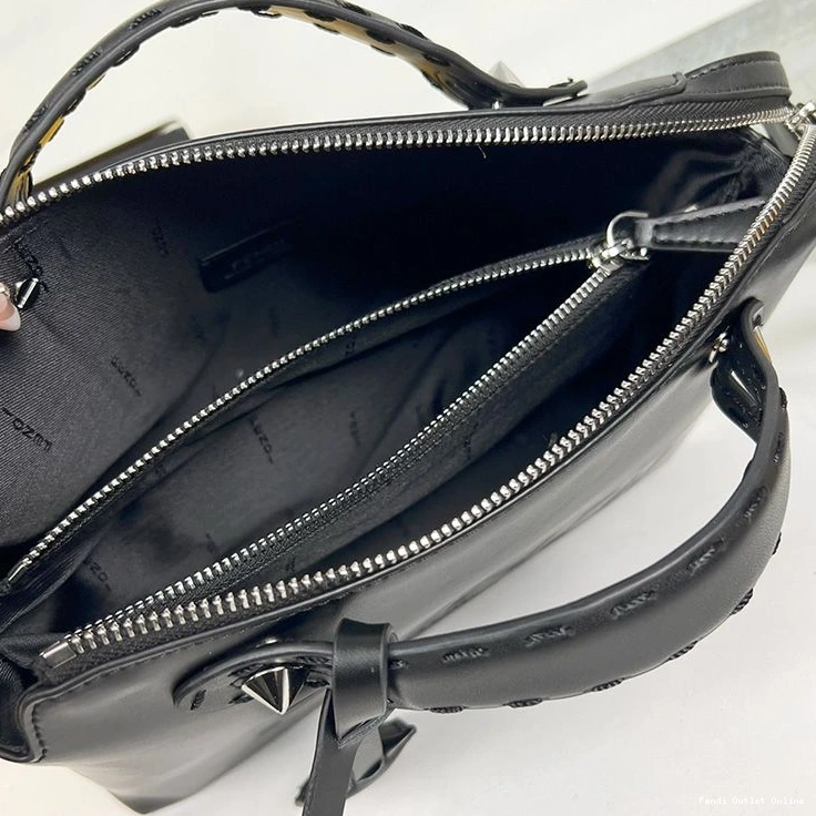 Cheap Way ROMA Logo By In Bag Fendi Medium The Leather Black Boston Calf 0719
